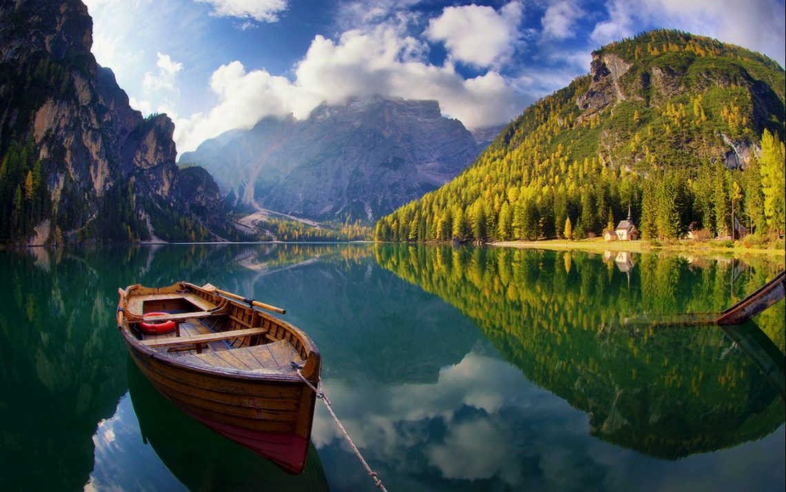 Lakes Sunny Lake Braies Serenity Tranquility Crystal Boat Clear Forest